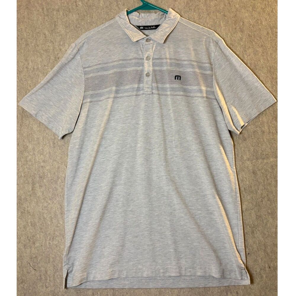 Travis Mathew Gray Striped Performance Golf Polo Men's Large Preppy